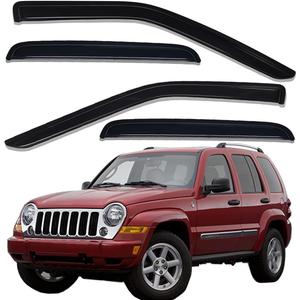 Lightronic Extra Durable Outside-Mount Auto Vent Window Visor, Fits 2002-2007 Jeep Liberty, UV Protection Rain Guard, Original Window Deflector, No-Drill Easy Install, Dark Smoke, 4-Pcs