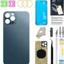Back Glass Replacement for iPhone 12 Pro Max with Repir Tools, Big Hole Rear Back Cover Glass Replacement All Carriers with Pre-Installed Adhesive and Repairing Tool Kits (Pacific Blue)