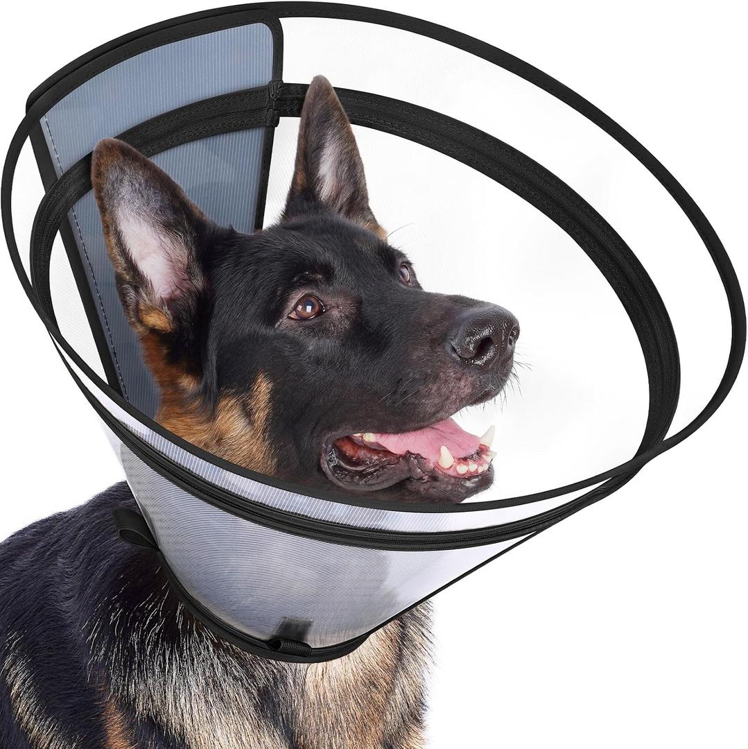 Dog Cone to Stop Licking, Clear Recovery Collar with Detachable Zipper, Sturdy Elizabethan Collar for Large Medium Small Dogs, Soft Adjustable Cone After Surgery Patented, Black M