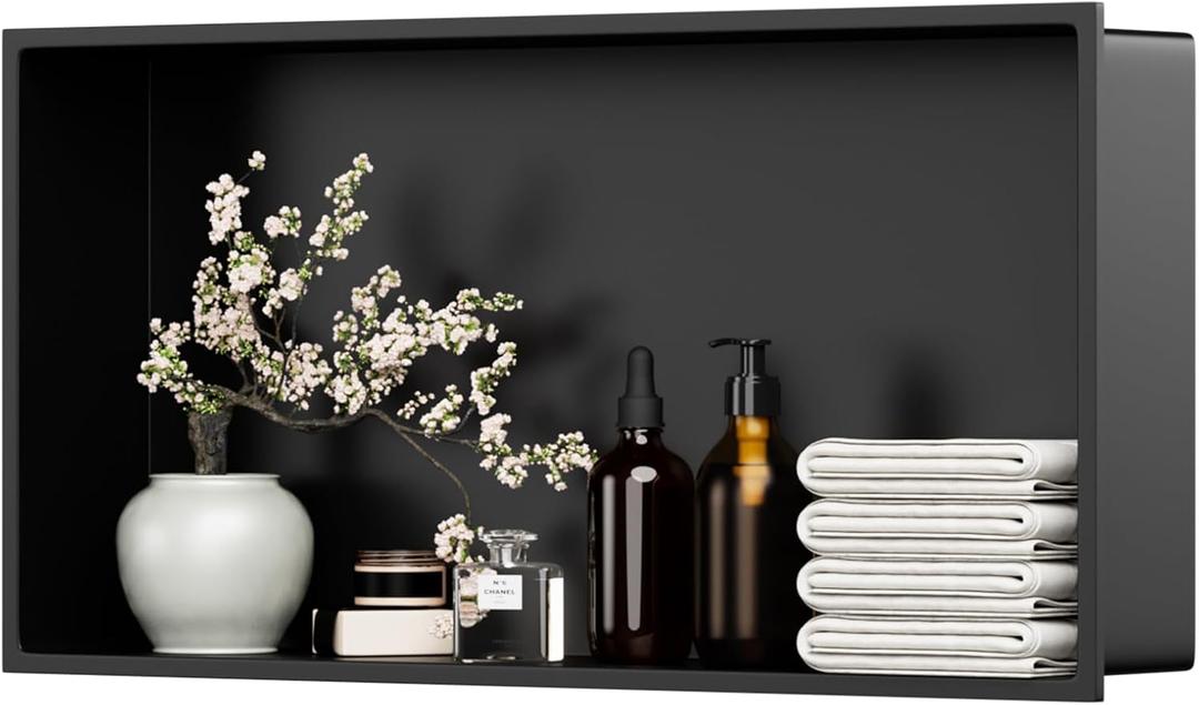 Matte Black Shower Niche 24" x 12" (Inner Size 23.2" X 11.2") 304 Stainless Steel Wall Niche Bathroom Shelf for Shower Wall No Tile Needed, Recessed Niche Shower Insert for Bathroom Storage, 24W * 12H