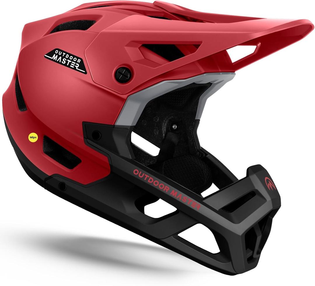 OutdoorMaster MIPS Full Face Mountain Bike Helmet for Men & Women - Two Removable Chin Pad, Ventilation Lightweight - Racing Downhill DH BMX MTB Helmet (Large, Flaming Red)