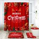 ArtSocket Christmas Bathroom Set with Shower Curtain and Rugs Accessories, Christmas Tree Red Pine Bells Shower Curtain, Winter Bathroom Decor 4 Pcs