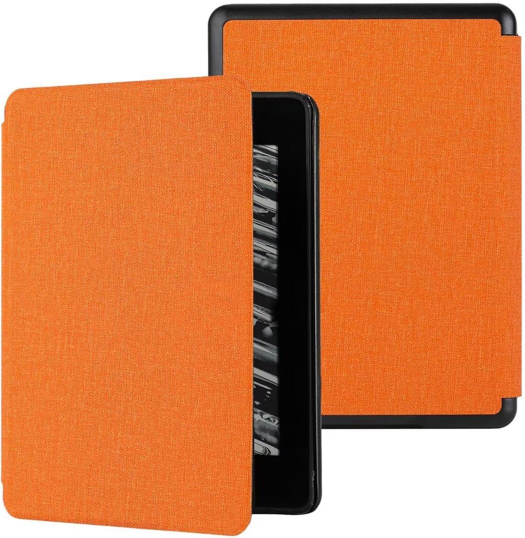 MonsDirect Case for 7" Kindle Paperwhite (12th Generation, 2024 Release) & Kindle Colorsoft Signature Edition, Slim Lightweight PU Leather Protective Cover with Auto Wake/Sleep, Cloth Orange