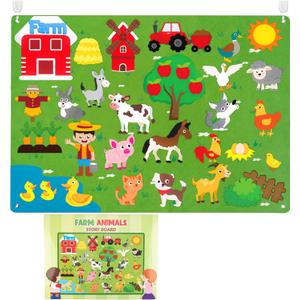 WATINC Farm Animals Felt Story Board Set 3.5Ft 38Pcs Preschool Farmhouse Themed Storytelling Flannel Barnyard Domestic Livestock Early Learning Interactive Play Kit Wall Hanging Gift for Kids