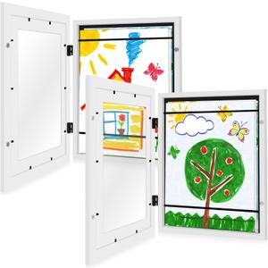 Americanflat - 2 Pack - Kids Artwork Frame Changeable (White) - Magnetic Door Holds 100 Art Pieces - 8.5x11 Letter Size Display with Mat or 10x12.5 Without Mat, My Mini Masterpiece