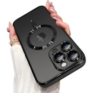 OOK Magnetic Case Made for iPhone 16 Pro Max (6.9 Inch) [Built-in Camera Lens Protector] [Compatible with MagSafe] Soft TPU Anti-Scratch Shockproof Protective Slim Clear Case for Women Men - Black