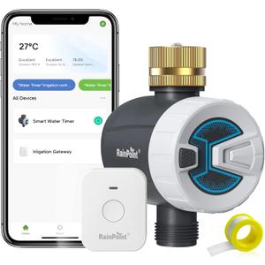 RAINPOINT WiFi Water Timer, Brass Inlet Smart Hose Faucet Timer, Automatic Irrigation System Controller for Yard Watering, APP Control via 2.4Ghz WiFi and Bluetooth (V2, 2025 Release)