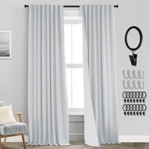 Light Gray Linen Blackout Curtains 84 Inches Long for Bedroom,Frosted Grey Hooks Pleated Back Tab Thermal Insulated Room Darkening Curtain Drapes for Living Room 84 Inch Length 2 Panels Set
