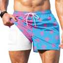Keevoom Mens Swim Trunks Compression Liner Swim Shorts Quick Dry Swimwear Swimsuit Bathing Suits Board Shorts with Pockets (XXL)