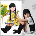 Xtinmee 4 Pcs Halloween Costumes Accessories for Girls Halloween Cosplay Party Outfit Set Black Gothic Choker Wig Bag Socks for Kids