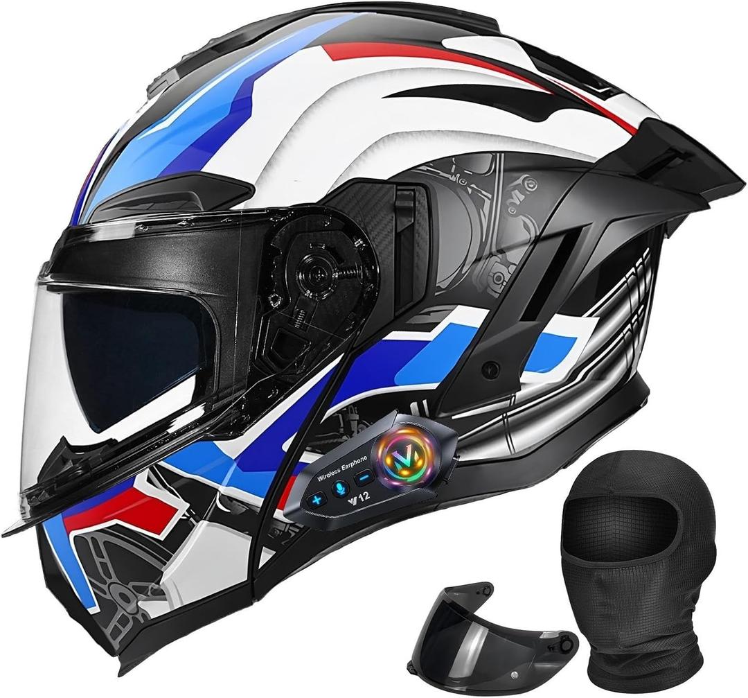 Bluetooth Modular Motorcycle Helmet with Dual Visors, DOT ApprovedBuilt-in Sun Shield, Removable Washable Liner for Adults Men Women, Casco Moto Hombre Mujer, XL