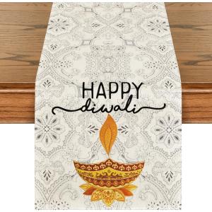 Artoid Mode Happy Diwali Table Runner, Festival of Light Marigold Holiday Kitchen Dining Table Decoration for Home Party Decor 13x108 Inch (Multi-color)