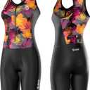 Triathlon Suits Women - One Piece Tri Suit Women - Pro Womens Triathlon Suit - Premium Trisuit, No Shelf Bra (X-Small, Black/Sunrise Blooms)
