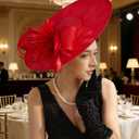Unpifolov Fascinators Hats Elegant Women Flower Mesh Feathers Wedding Cocktail Bride Headband for Derby Hat Tea Party Red