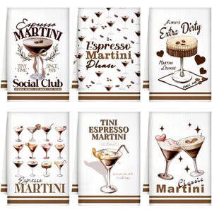 6 Pcs Christmas Espresso Martini Kitchen Towels Gift Bar Dish Towel Funny Hand Towels Tea Drying Absorbent Housewarming Decor for Martini Lovers Bachelorette Party Birthday Xmas Decoration (Ivory)