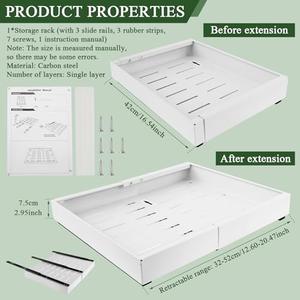 Expandable Cabinet Organizer - Quiet Sliding Pull Out Shelves 12.6"-20.5" for Kitchen (White)