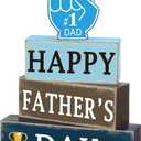 Thyle 4 Pcs Father's Day Decorations Wooden Tiered Tray Decor Happy Father's Day Table Centerpieces Blue Best Dad Ever Trophy Table Decor Eve Wood Block for Birthday Holiday Shelf Gifts