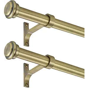 2 Pack Antique Bronze Curtain Rods, 28 to 48 Inches, Heavy Duty with Brackets & End Cap