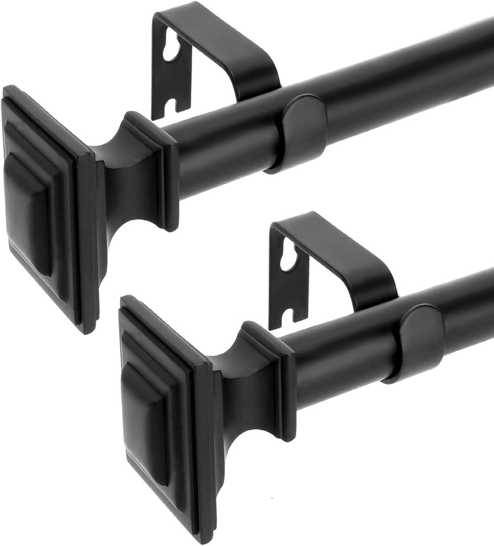 2 Pack Curtain Rods for Windows 28 to 48 Inch(2.3-4 Feet),1" Diameter Black Drapery Rods with Square Finials,Size:18-45 Inch,Matte Black