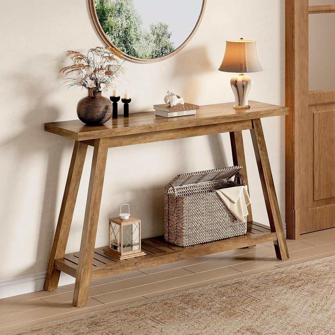 47.2" Farmhouse Console Table with 2-Tier Open Storage
47.2-Inch Sofa Table 2-Tier Open Shelves Farmhouse Wood Finish Narrow Entryway Design Behind Couch or Hallway