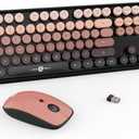 FOPETT Wireless Keyboard and Mouse Combo - 2.4G Full-Sized Cute Colorful Mouse and Keyboard with 104 Round Keys Retro Typewriter Keyboard for Laptop/Windows/PC - Pink Gradient