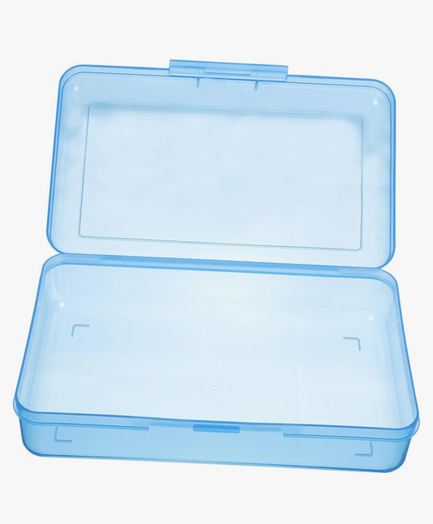 1Pc Stackable Plastic Pencil Box with Snap Tight Cover for School Simple and Practical Design for Organizing Stationery Supplies for Students and Teachers - Blue