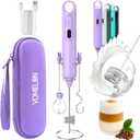 Rechargeable Milk Frother Handheld 3 Speed Coffee Foamer [3 Whisk] Electric Drink Mixer for Latte, Cappuccino, Coffee, Eggs, Hot Chocolate, Purple