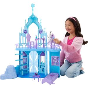Mattel Disney Frozen Elsa Ice Castle Playset with Olaf Figure, 5 Play Areas & 21 Accessories, 2.5+ Ft Tall Elsas Frozen Ice Palace, Inspired by Movies