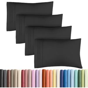 King Pillow Cases Set of 4 - Ultra Soft Hotel Quality Pillowcase Covers - Comfy, Cozy & Wrinkle Free - Shrinkage, Stain and Fade Resistant - Machine Washable Pillow Protectors - 4 Piece Set - Black