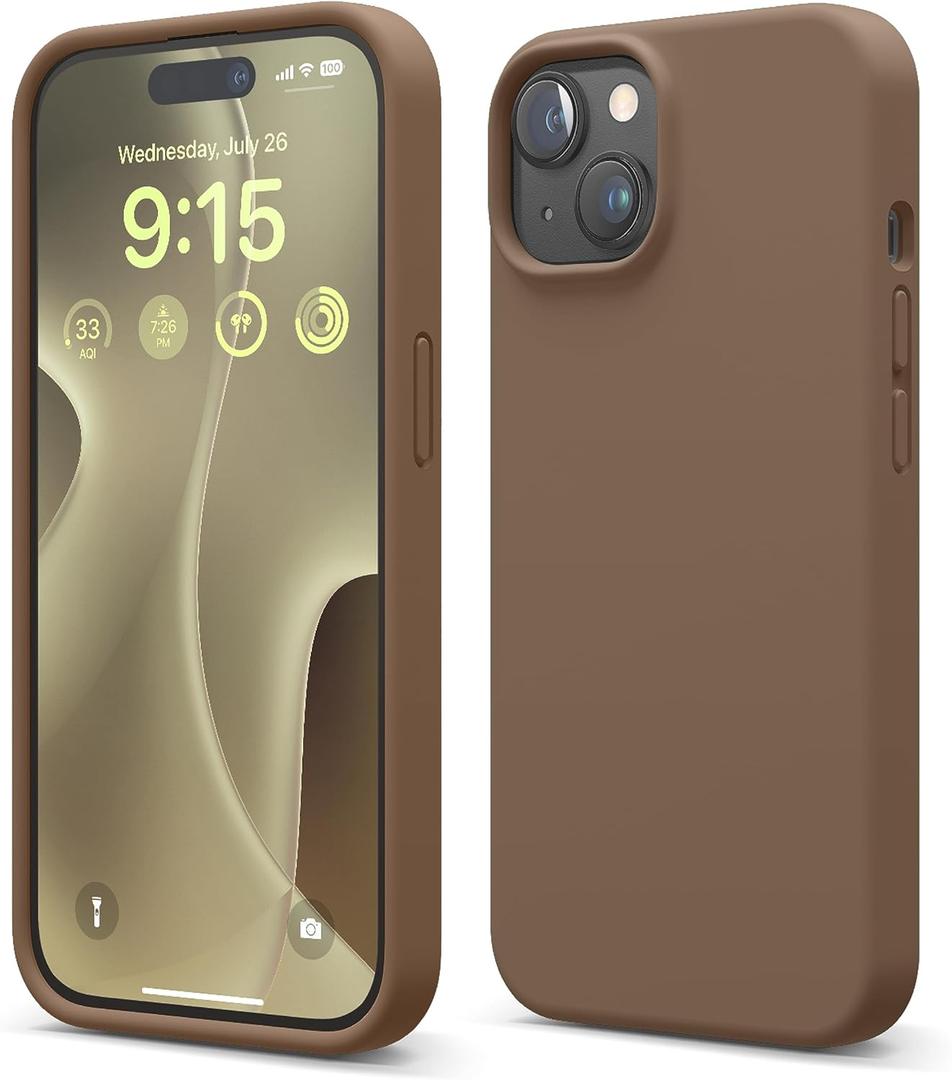 Elago Compatible with iPhone 15 Case, Liquid Silicone Case, Full Body Protective Cover, Shockproof, Slim Design, Anti-Scratch Soft Microfiber Lining, 6.1 inch (Brown)