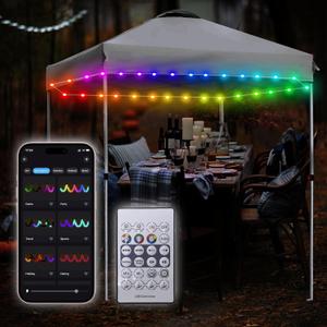 40ft RGB Color Changing LED Tent Lights, Battery Operated With APP and Remote Control, Chasing Rope Light for Canopy (RGB+IC)