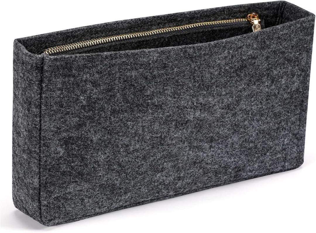 HyFanStr Small Purse Organizer with Zipper, Felt Insert Bag Organizer Handbag Tote Liner Pouch for Women (Gray)