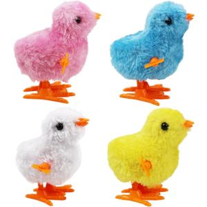 4PCS Chick Plush Wind Up Toys, Novelty Baby Chick Toys - Wind Up Easter for Kids and Toddlers Ages 1-3, Chicken for Easter Basket Stuffers, Party Favors - Animals Plush Clockwork (Four Colors)