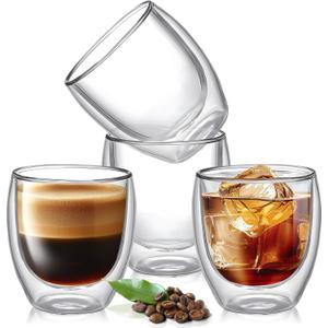 5 Ounces Set of 4 Double Walled Glass Coffee Mugs Insulated Layer Coffee Cups Borosilicate Glass Espresso Double Insulated Clear Glass Coffee Mug for Hot Beverages
