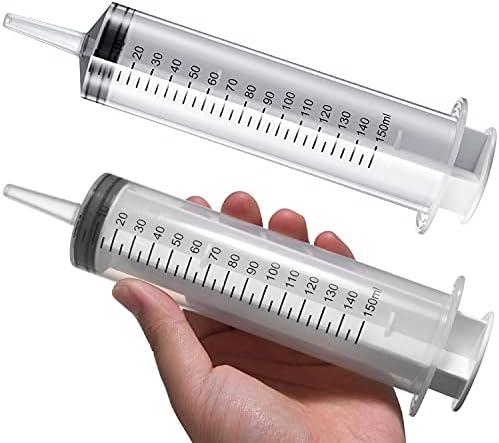 4 PCS 150 ML Large Syringes, Plastic Garden Industrial Syringes for Scientific Labs, Measuring, Watering, Refilling, Filtration Multiple Uses