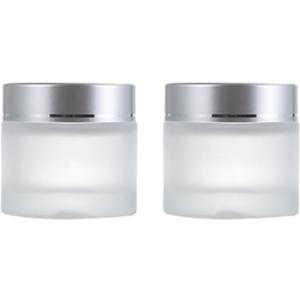 2 Pack 60ml/2Oz Frosted Glass Cream Jars with Silver Lids Empty Face Cream Containers Refillable Cosmetic Jars for Skincare, Body Butter, Lotion, Masks