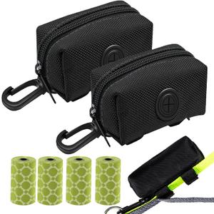 (2 Pack) Dog Poop Bag Holder, Poop Bag Holders for Leashes, CAKOVANO Doggie Waste Bag Dispenser Small Doggy Poop Bag Zipper Pouch with Carabiner Clip with 80 Pet Trash Bags, Black