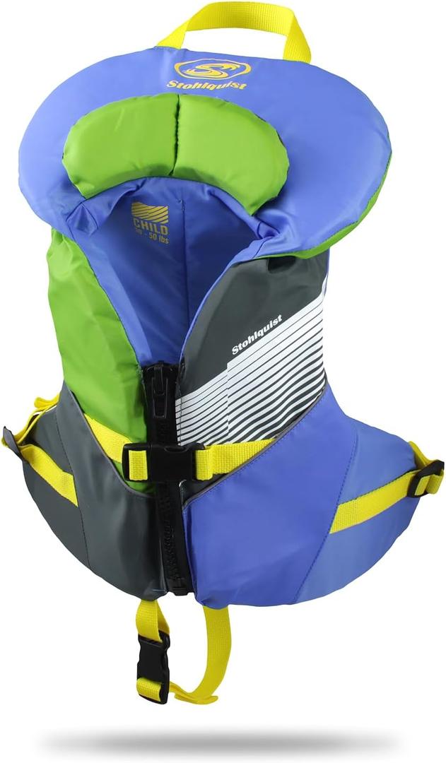 Stohlquist Child Life Jacket, US Coast Guard Approved, Type III Life Vest (30-50 lbs) for Kids and Children, Support Collar with Grab Handle, Fully Adjustable PFD for Pools, Lakes and Boating