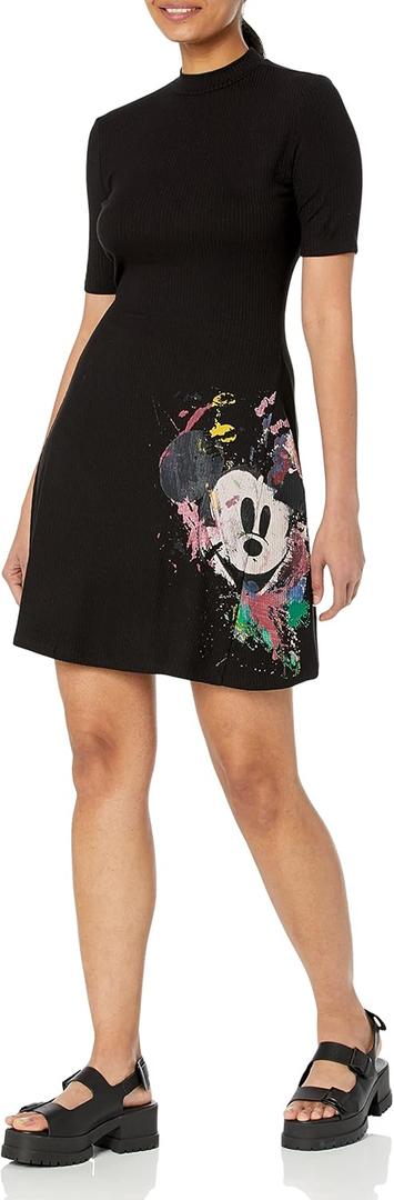 Desigual Women's Woman Knit Dress Short Sleeve (Medium, Black)