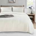 Quilt-Bedding-Coverlet-Blanket-Set, Machine Washable, Ultra Soft, Lightweight, Stone-Washed, Detailed Stitching - Solid Color Cal King Quilt Set