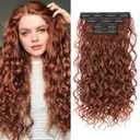 Curly Clip In Hair Extensions, 4PCS 20 Inch Copper Red Extensions Clip Ins, Lace Weft Short Curly Invisible Natural Hairpieces for Women