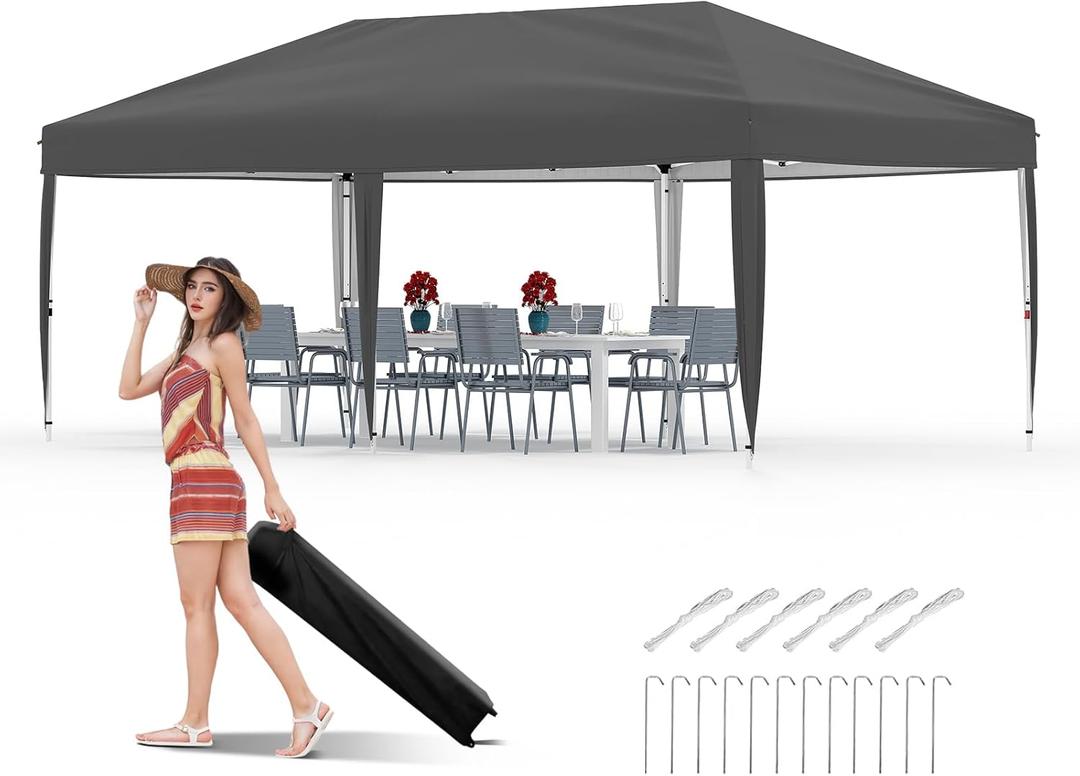 Garvee 10x10 Pop Up Canopy Tent, Heavy Duty Commercial Instant Shelter with One-Person Setup, UPF 50+ Waterproof, 100 Sq Ft Shade for Outdoor Events, Camping, Farmers Market (Gray)