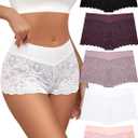 Lace Boy Shorts Sexy Cheeky Panties Breathable Womens Underwear Stretch Cotton Waistband Underwear Women 5 Pack (Small)