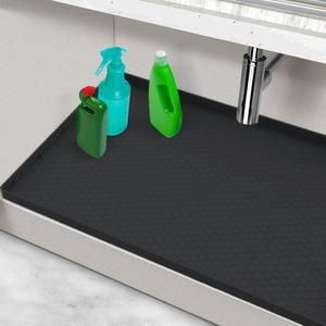 Waterproof Under Sink Mat, 28" x 19" Silicone Under Sink Mats for Kitchen, Under Kitchen Sink Mats and Protector Mat, Sink Cabinet Protector Mats for Bathroom, Black