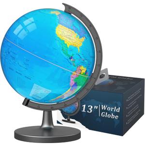 13" Globe for Children & Adults, Interactive World Globe for Kids with Stable Heavy Metal Base, HD Waterproof & Writable Surface, Educational STEM Learning Toy, Classroom Teaching Gift