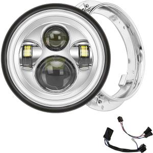 SUNPIE 7 inch Chrome Head light with White Halo Compatible with Street/Tri Glide, Compatible with Electra Glide with Mounting Bracket
