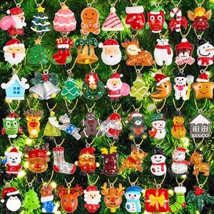 OCTERIC 56 PCS Mini Christmas Ornaments,Miniature Resin Ornaments Small Tree Decorations Decorative Hanging Ornaments Santa Snowman Snowflake for Christmas Tree Decor