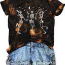 Dancing Skeleton Shirt for Women Happy Halloween T-Shirt Short Sleeve (Black, L)