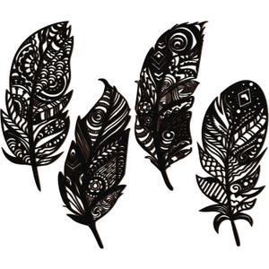 Qunclay 4 Pieces Feather Wall Decor Wooden Feather Wall Art Boho Wall Decor Laser Cut Hanging Mandala Large Rustic Farmhouse Wood Sign for Home Living Room Bedroom Bathroom Kitchen(Black)