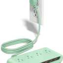 Power Strip with USB Port - 4AC & 6 USB(3USB C), Outlet Extender 5FT | Flat Plug Extension Cord with Multiple Outlets, PD20W Bedside Charging Station for Multiple Devices - Travel Home Office (Green)
